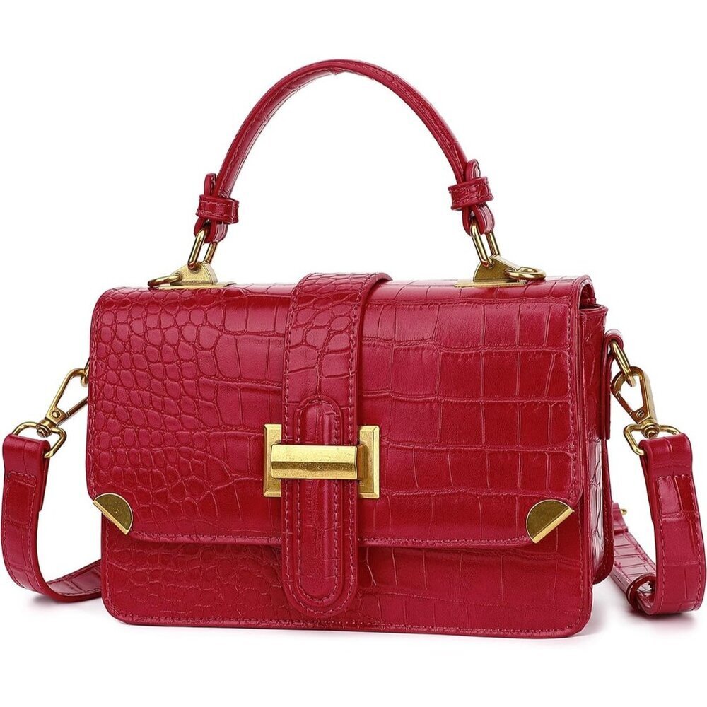 LL LOPPOP Small Classy Leather Crossbody Purse Handle Satchel Handbag Dark Red